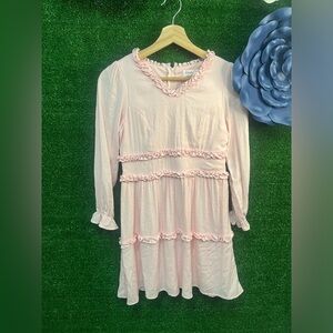 Franki Pink Ruffle Long Sleeve Dress Size 12 Brand New